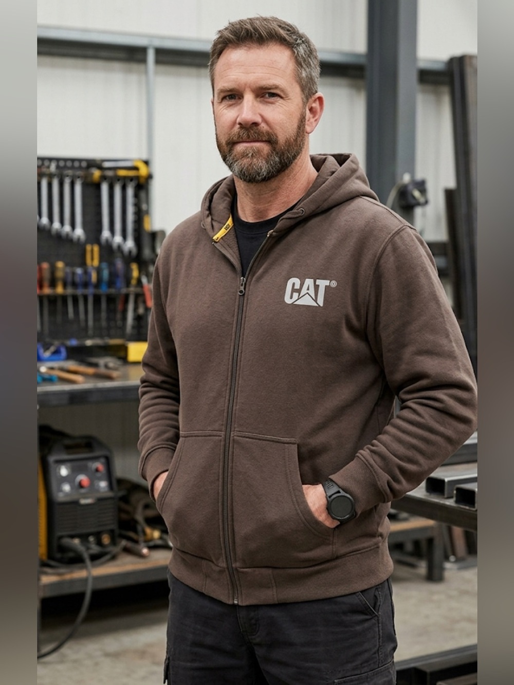 CAT Caterpillar Men's Trademark Hoodie with Embroidered Logo Brown NWOT XL